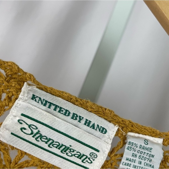 Vintage Shenanigans Knitted By Hand Ramie Small Mustard Yellow Shell Fan Stitch - Picture 4 of 6